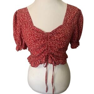 Shein Red Floral Cropped Blouse Size XL